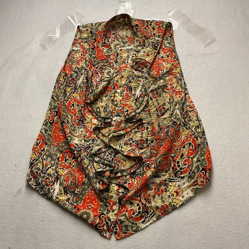 Cato Women’s Plus 18/20 W Multicolor Paisley Sleeveless RuffleButton Blouse,4174